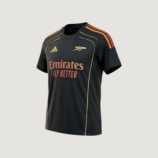Arsenal FC – Maillot Pré-Match 2025/26 Homme – Noir, Orange - avant