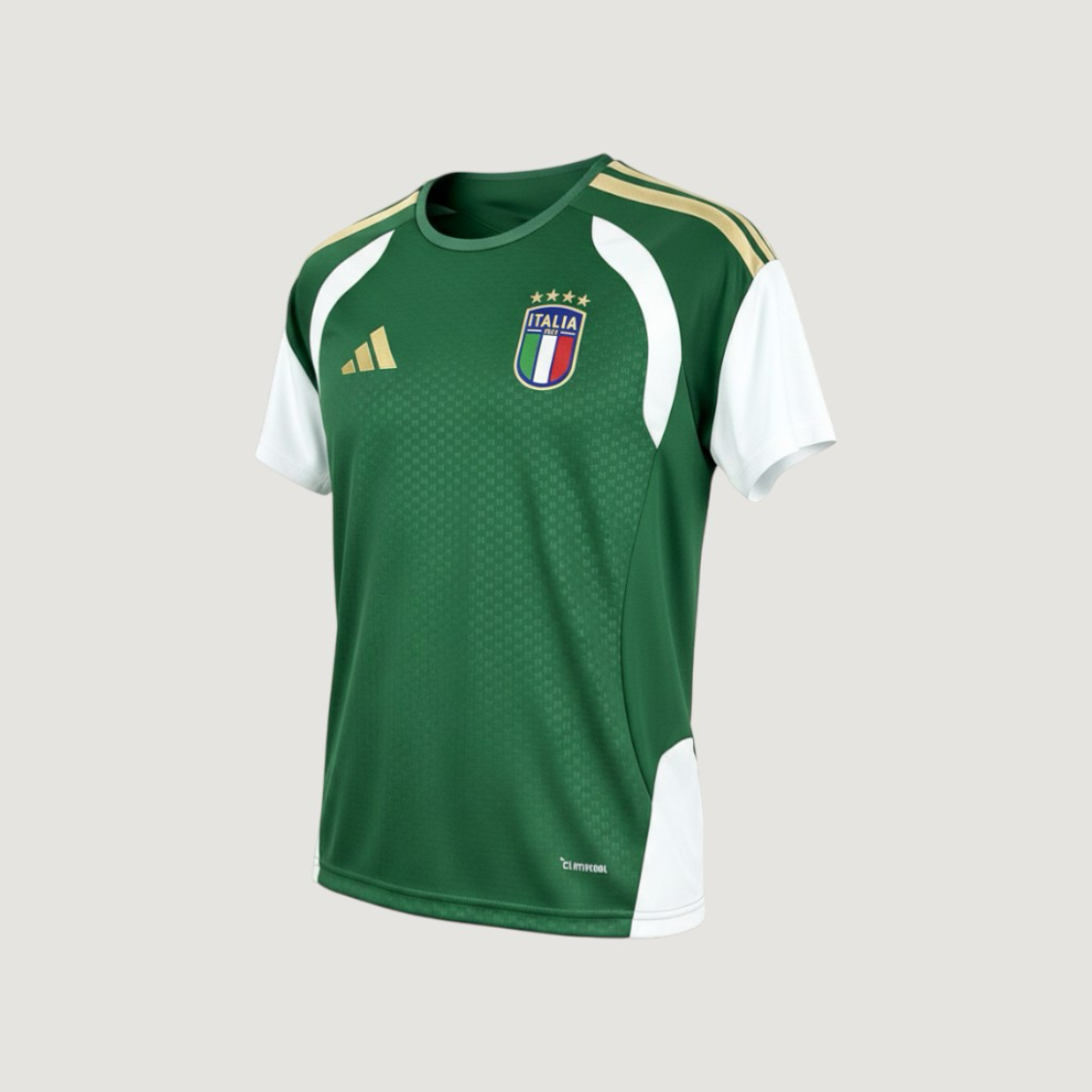 Italie – Maillot Pré-Match Coupe du Monde 2026 (Tiro) – Vert, Blanc, Or - avant