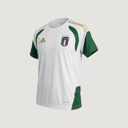 Italie – Maillot Pré-Match Coupe du Monde 2026 (Tiro) – Blanc, Vert, Or - avant
