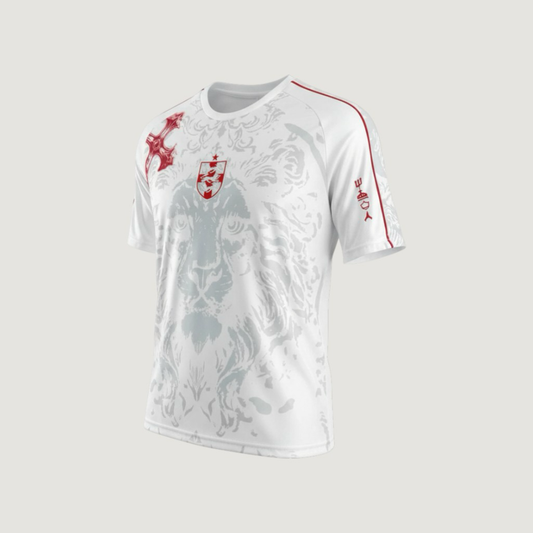 Angleterre – Maillot Rétro Becks 2025 – Blanc, Rouge, Gris - avant
