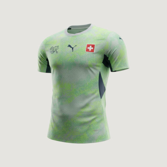 Suisse – Maillot Extérieur Coupe du Monde 2026 – Vert Fluo, Gris Clair - avant
