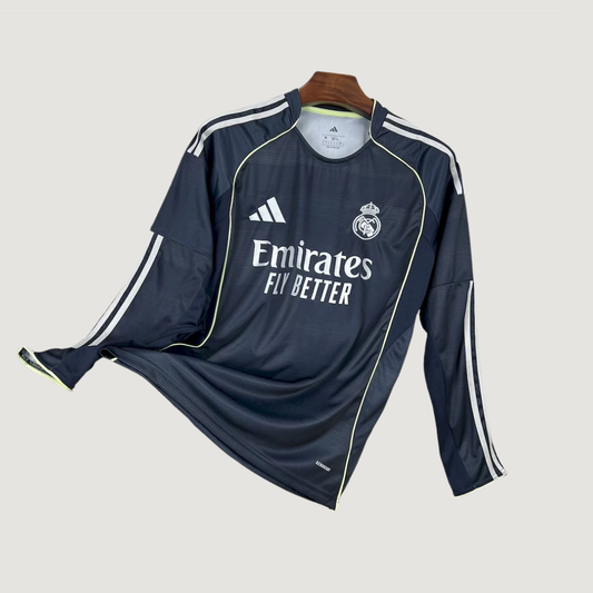 Real Madrid – Maillot Extérieur 2025/26 – Noir (Manches Longues) - avant