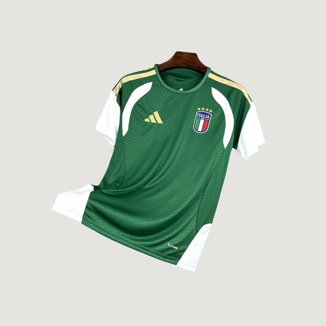 Italie – Maillot Pré-Match Coupe du Monde 2026 (Tiro) – Vert, Blanc, Or - dos