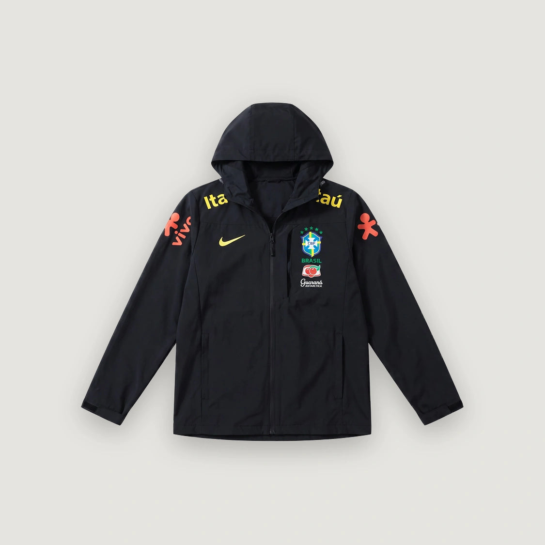 Brésil – Veste Coupe-Vent à Capuche – Noir & Jaune - avant
