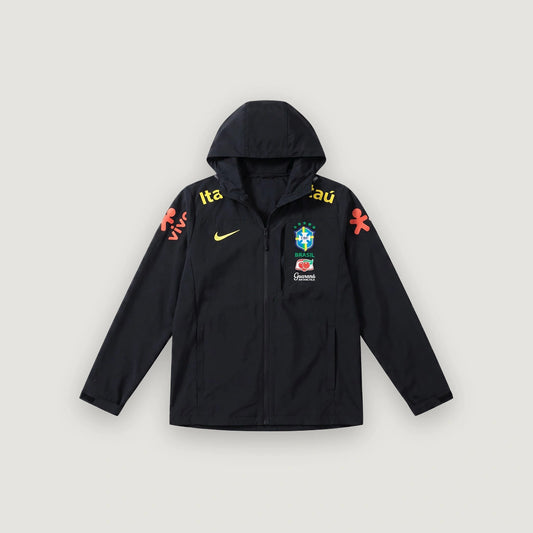 Brésil – Veste Coupe-Vent à Capuche – Noir & Jaune - avant