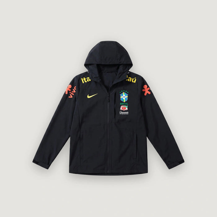 Brésil – Veste Coupe-Vent à Capuche – Noir & Jaune - avant