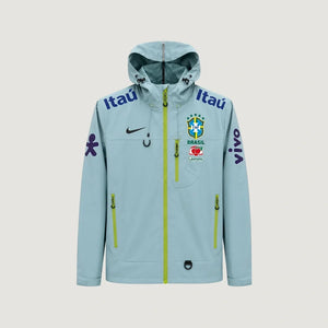 Brésil – Veste Coupe-Vent à Capuche – Gris Bleu & Vert Citron - avant