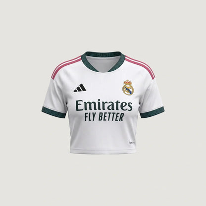 Real Madrid – Crop Top Domicile 2026/27 – Blanc, Vert sapin, Rose - avant