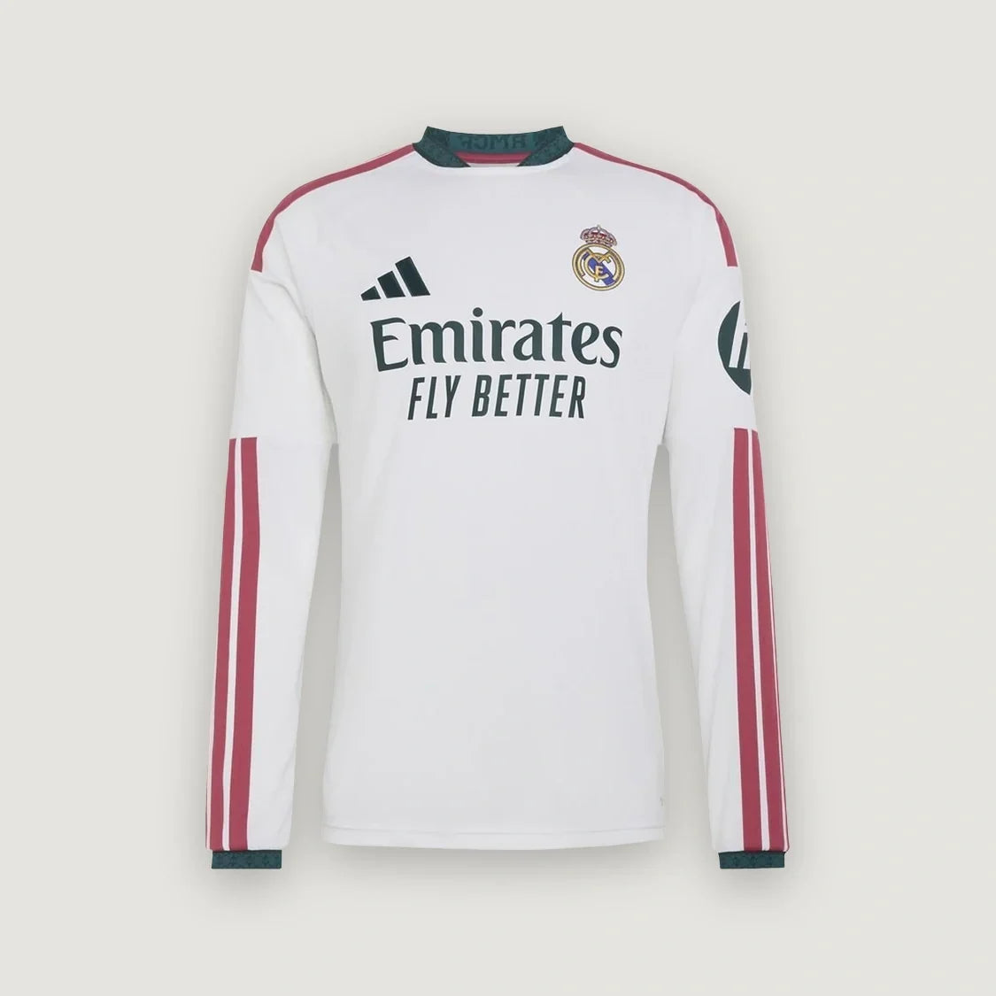 Real Madrid – Maillot Domicile Manches Longues 2026/27 – Blanc, Rose, Vert foncé - avant